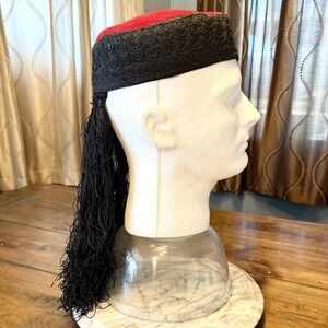 VTG Lika Fez Cap Military Hat Red Black Tassels Fringe Croatia Yugoslavia Folk